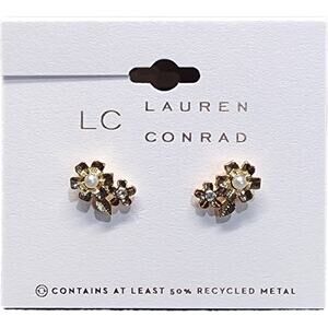 NEW LC Lauren Conrad Gold Tone Floral Cluster Faux Pearl Jeweled Stud Earrings